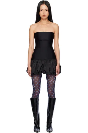 Marine Serre Black Recycled Moire Bubble Minidress
