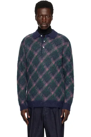 Beams Navy Knit Shaggy Polo