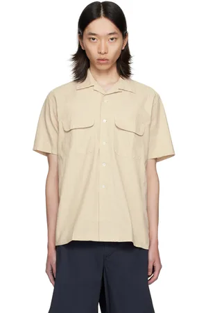 Beams Beige Open Spread Collar Shirt