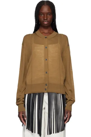 Recto Tan Crewneck Sheer Knit Cardigan