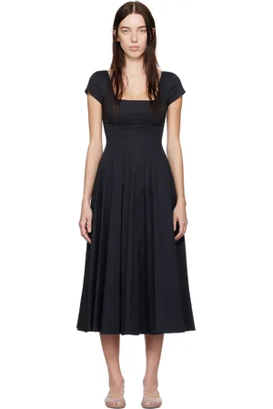 Staud Black Short Sleeve Wells Midi Dress