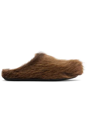 Marni Brown Long Hair Calfskin Fussbett Sabot Loafers