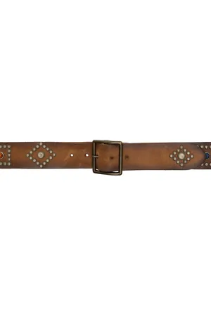 Ralph Lauren Brown Studded Roughout Leather Belt