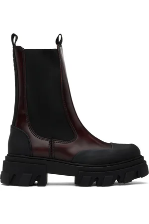 Ganni Burgundy & Black Cleated Mid Chelsea Boots