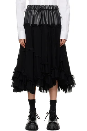 Comme des Garçons Black Georgette Faux-Leather Midi Skirt