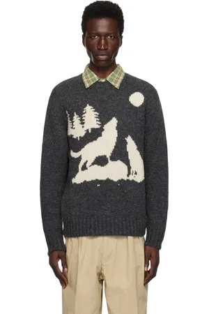 Beams Gray Crew Intarsia 3G Sweater
