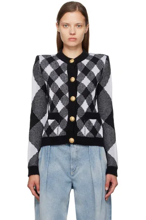 Balmain White & Black Check Cardigan