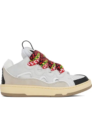 Lanvin White & Gray Leather Curb Sneakers