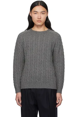 Beams Gray Cable 5G Crewneck Sweater