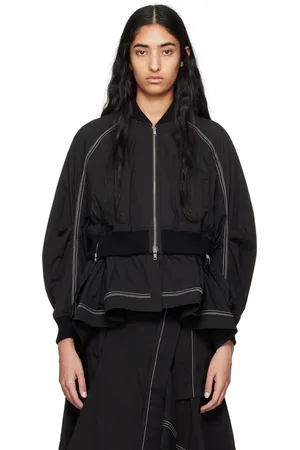 3.1 Phillip Lim Black Layered Flounce Bomber Jacket