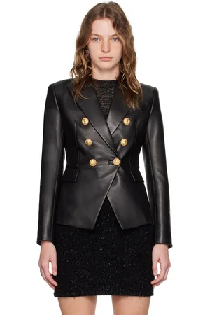 Balmain Black Double-Breasted Leather Jacket