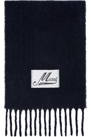 Marni Navy Brushed Alpaca Logo Scarf