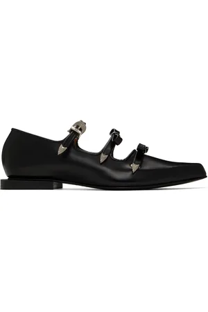TOGA PULLA Black Pointed Toe Ribbon Ballerina Flats