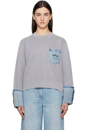 Moschino Gray Cotton Denim Details Sweatshirt