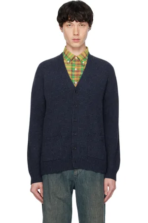 Beams Navy Elbow Patch Cardigan
