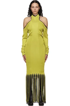 Bottega Veneta Green & Brown Viscose Twist Fringe Dress