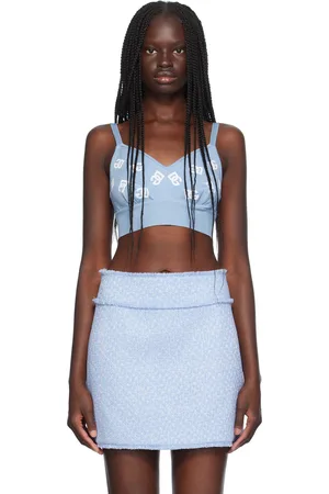 Dolce & Gabbana Blue Jacquard Logo Bralette