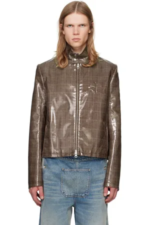 Courrèges Brown Vinyl Prince Of Wales Biker Jacket