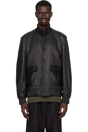 Golden Goose Black Embossed Stripes Leather Bomber Jacket