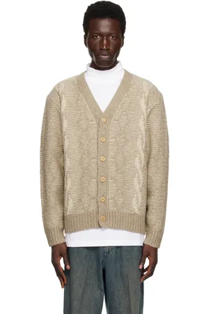 Beams Beige Heavy Cable Pattern Cardigan