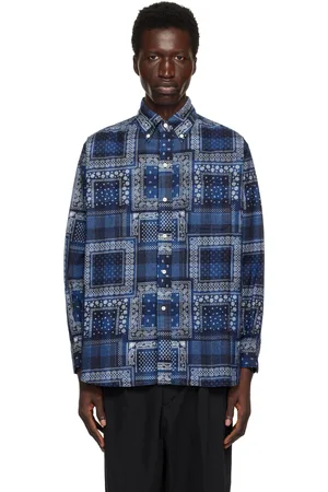 Beams Blue Plaid Discharge Print Classic Fit Shirt