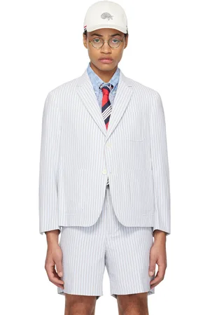 Thom Browne White & Blue Striped Blazer