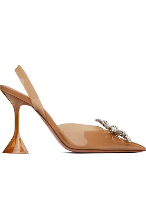 Amina Muaddi Beige Rosie Glass Sling 95 Heels