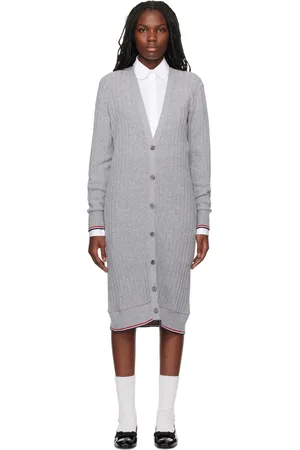 Thom Browne Gray Wide Rib Cashmere Cardigan Midi Dress