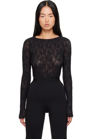 Wolford Black Structured Lace String Bodysuit