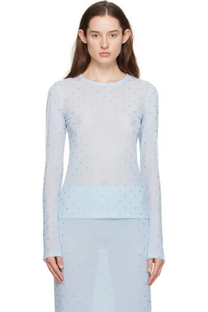 Anna Sui Blue Rhinestone Long Sleeve T-Shirt