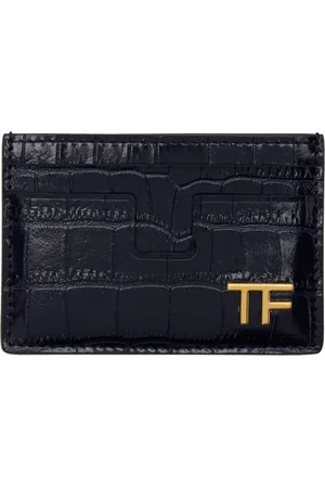 Tom Ford Navy Shiny Stamped Croc Card Holder