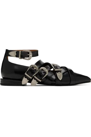 TOGA PULLA Black Cross Strap Polido Ballerina Flats