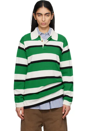 Guest In Residence Green & Off-White Striped Rugby Polo