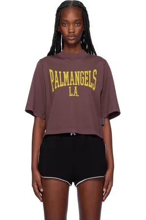 Palm Angels Burgundy College Cropped T-shirt