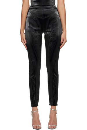 MUGLER Black Embossed Leggings