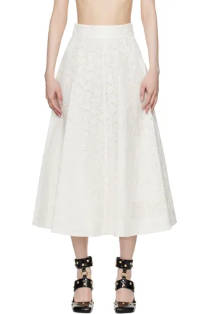 ZIMMERMANN White Crush Embroidered Midi Skirt