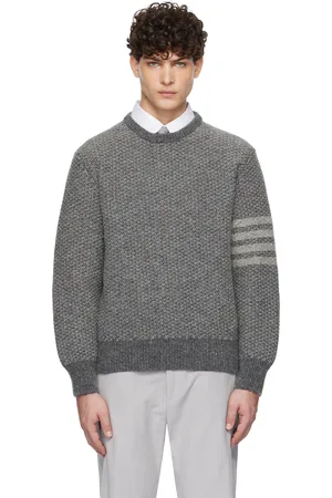 Thom Browne Gray Donegal Mohair 4-Bar Crew Neck Sweater