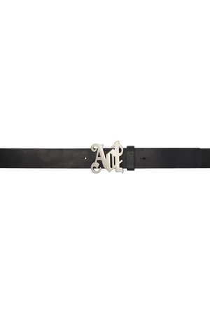 Palm Angels Black Leather Monogram Belt