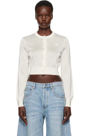 Alexander Wang Off-White Logo-Embroidered Cropped Cardigan