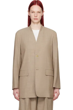 Auralee Taupe No Collar Blazer