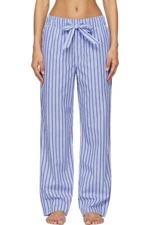 Tekla White & Blue Poplin Pyjama Pants