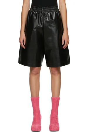 Bottega Veneta Black Leather Shiny Shorts