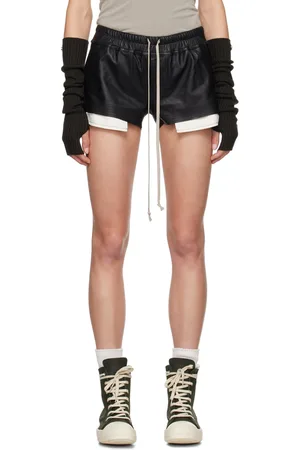 Rick Owens Black Porterville Fog Boxer Leather Shorts