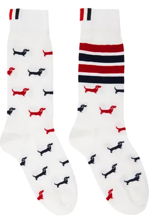 Thom Browne White Cotton 4-Bar Hector Mid Calf Socks