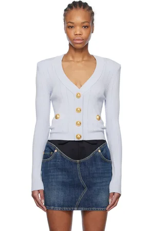 Balmain Blue Cropped Knit Cardigan