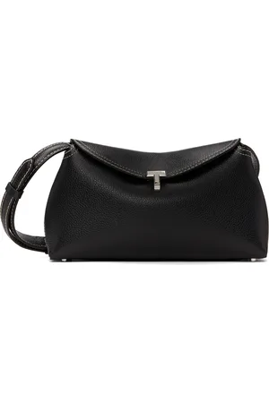 Totême Black T-Lock Grained-Leather Clutch