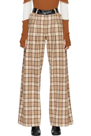 Kijun Beige Check Wide Trousers