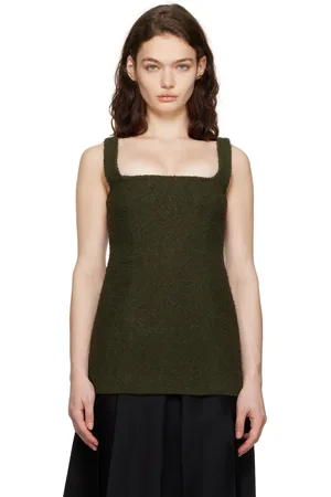 Totême Green Square Neck Bouclé Top