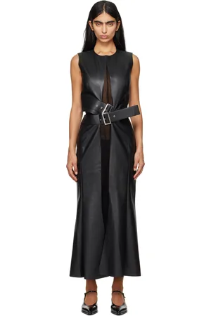 JUNYA WATANABE Black Faux Leather Cupra Georgette Maxi Dress