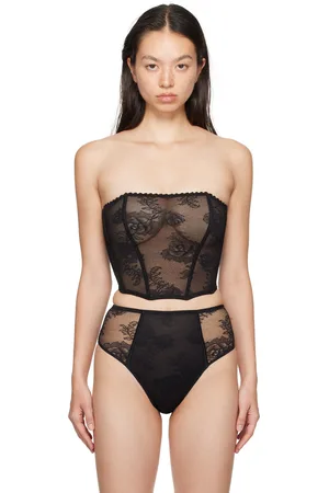 FLEUR DU MAL Black Bouquet Lace Corset Top